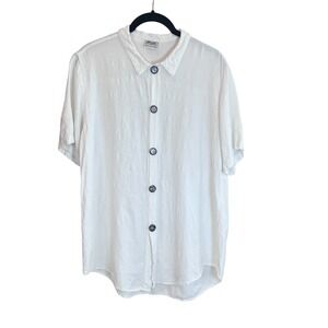 CP Shades White Floral Jacquard Rayon Short Sleeve Button Down Shirt Small